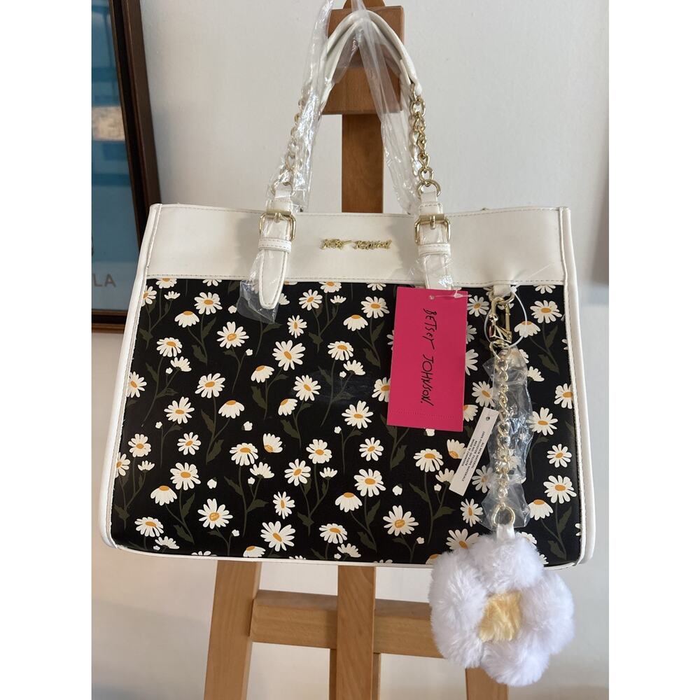 NWT Betsey Johnson Floral Daisies XOBECA-U Satchel Crossbody Purse Bag Gold